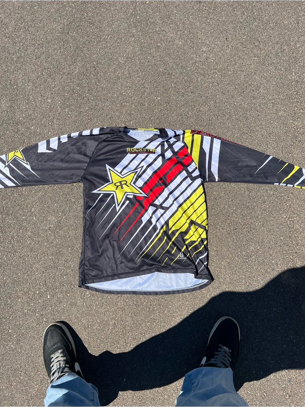 Kids' Long-Sleeve Motocross Jersey - Black with Yellow & Red